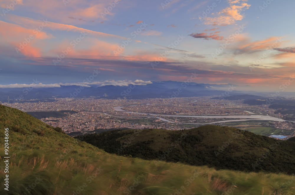Fototapeta premium Taipei area aerial view from datun shan