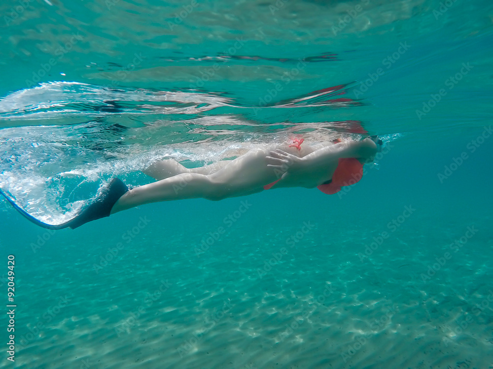 Woman snorkling underwater