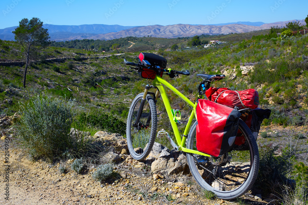 cycling tourism MTB bike in Pedralba Valencia with panniers