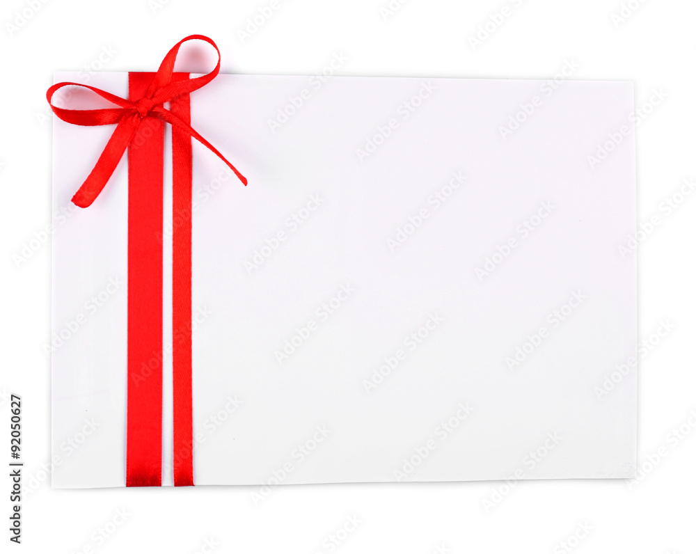 Card decorated with bow isolated on white Card decorated with bow isolated on white