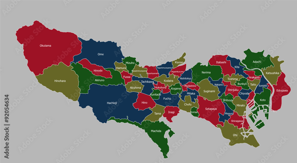 Fototapeta premium Tokyo map with Administrative districts territory
