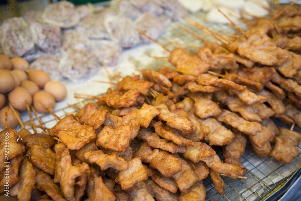 deep fried pork skewers with sticky rice deep fried pork skewers with sticky rice