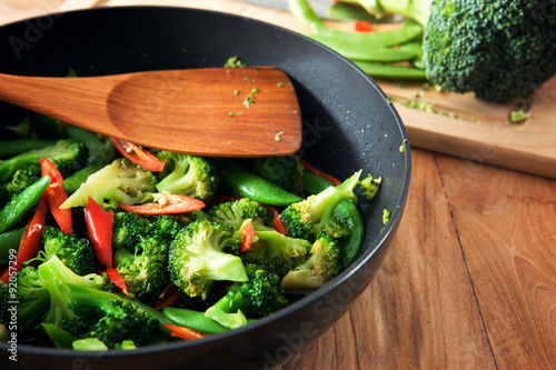 broccoli and vegetable stir fry in pan