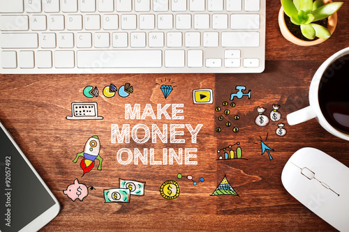 Schilderij op canvas Make Money Online concept with workstation