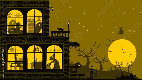 Halloween haunt house background, 4 unique layers of bright step, easy to manage color
