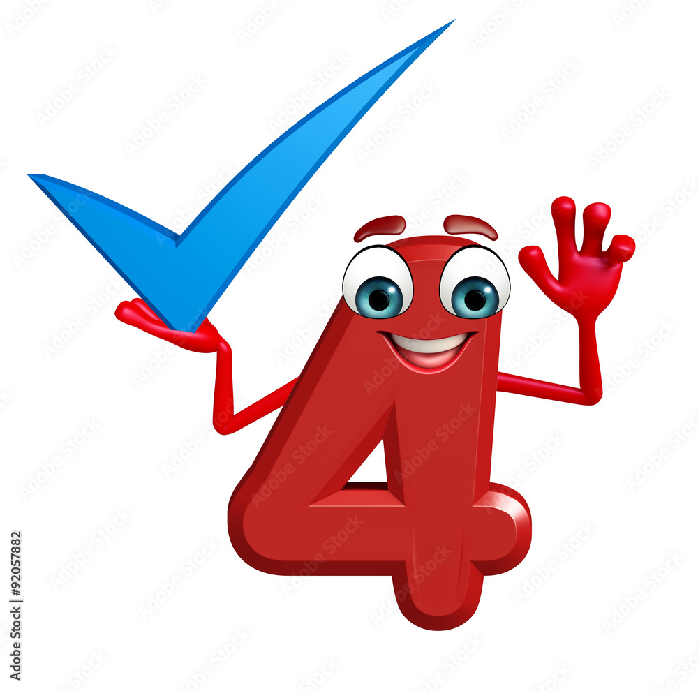 cartoon character of four digit with right sign cartoon character of four digit with right sign