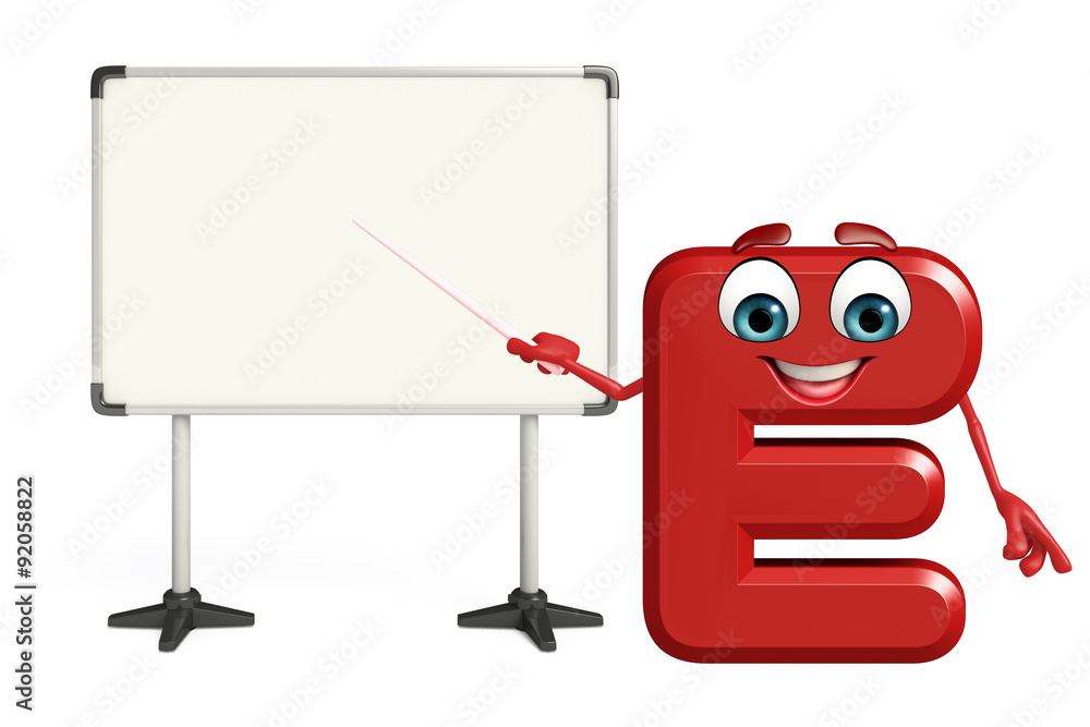Cartoon Character of alphabet E with display board Cartoon Character of alphabet E with display board