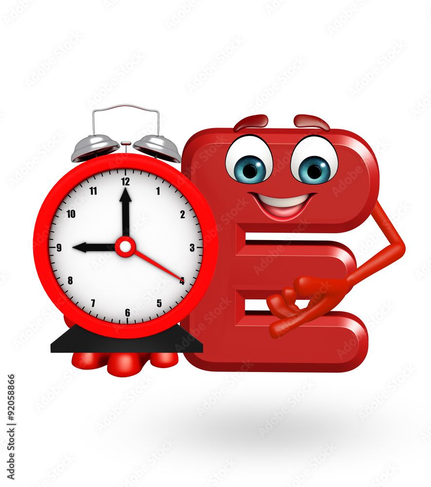 Cartoon Character of alphabet E with clock Cartoon Character of alphabet E with clock
