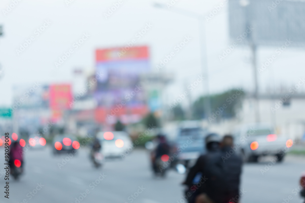 car and motorcycle driving on road with traffic jam in the city car and motorcycle driving on road with traffic jam in the city