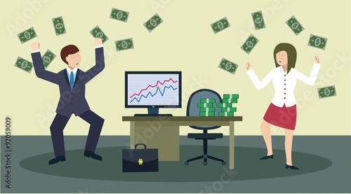 Successful businessmen with big money. Vector illustration.