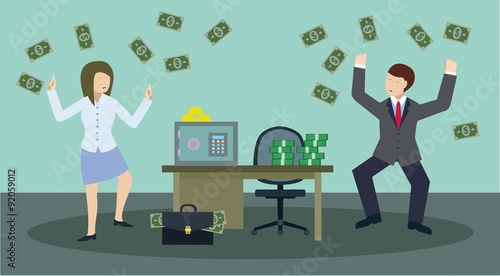 Successful businessmen with big money. Vector illustration.