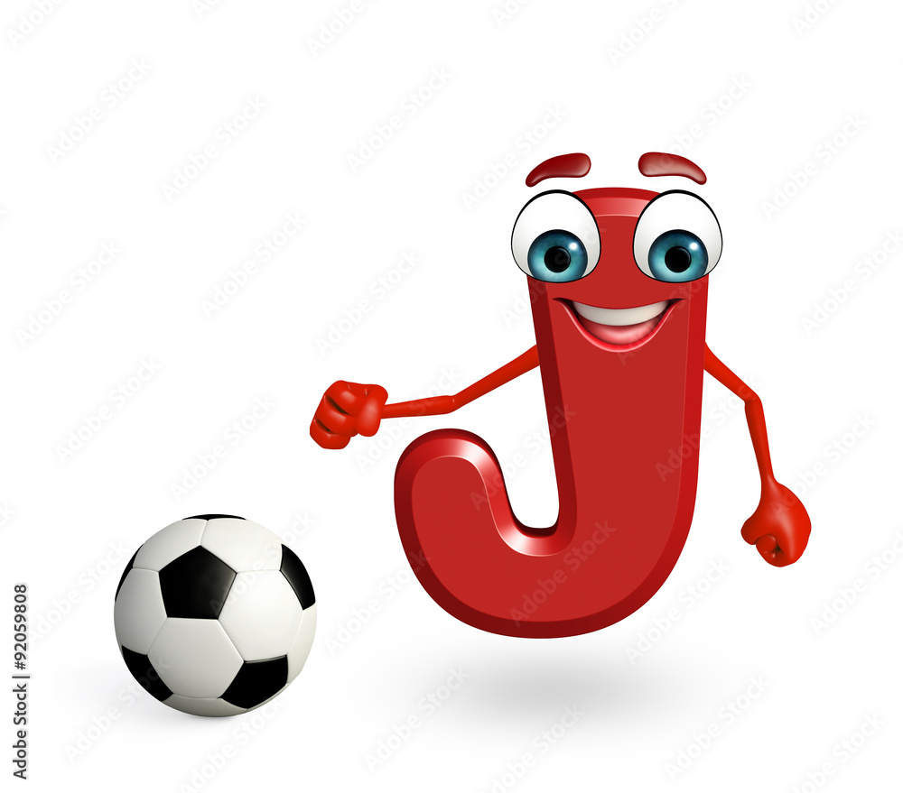 Cartoon Character of alphabet J with football Cartoon Character of alphabet J with football