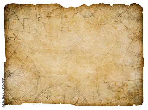 old nautical treasure map isolated on white