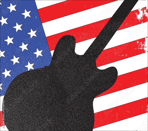 Guitar Silhouette Over Flag