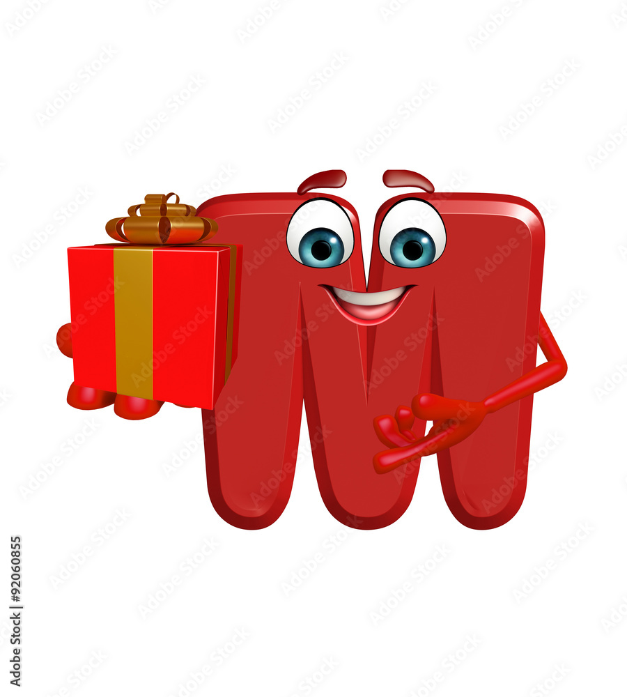 Cartoon Character of alphabet M with gift box Cartoon Character of alphabet M with gift box