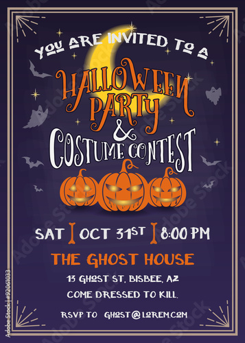 Halloween Party Invitation with scary pumpkins design. Vector Illustration