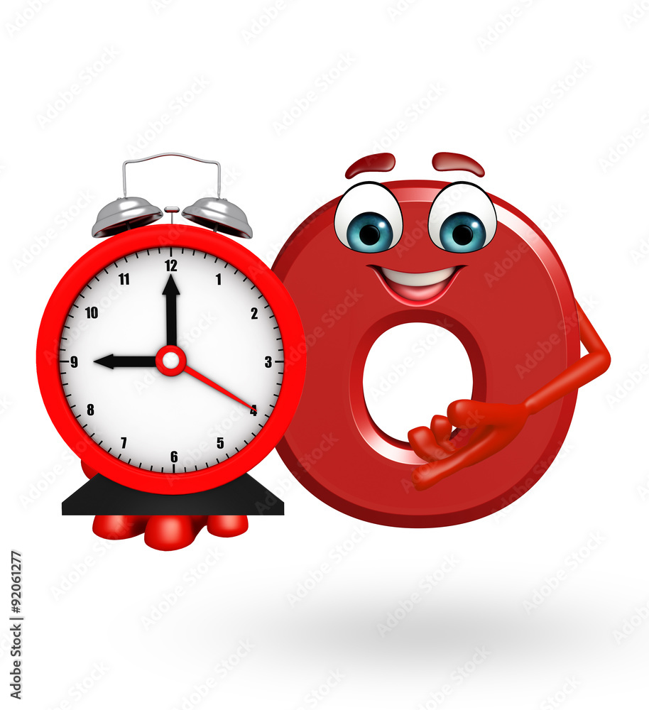 Cartoon Character of alphabet O with clock Cartoon Character of alphabet O with clock