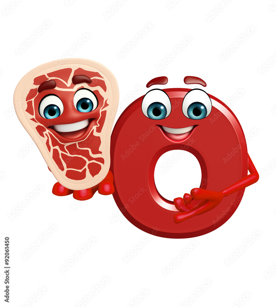 Fototapeta premium Cartoon Character of alphabet O with meat steak