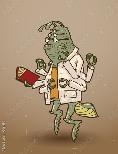 Vector mutant mad scientist like a cricket on a gray background.