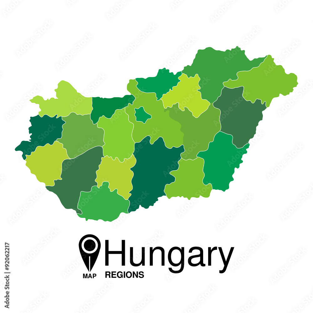 Regions map of Hungary.  Hungary