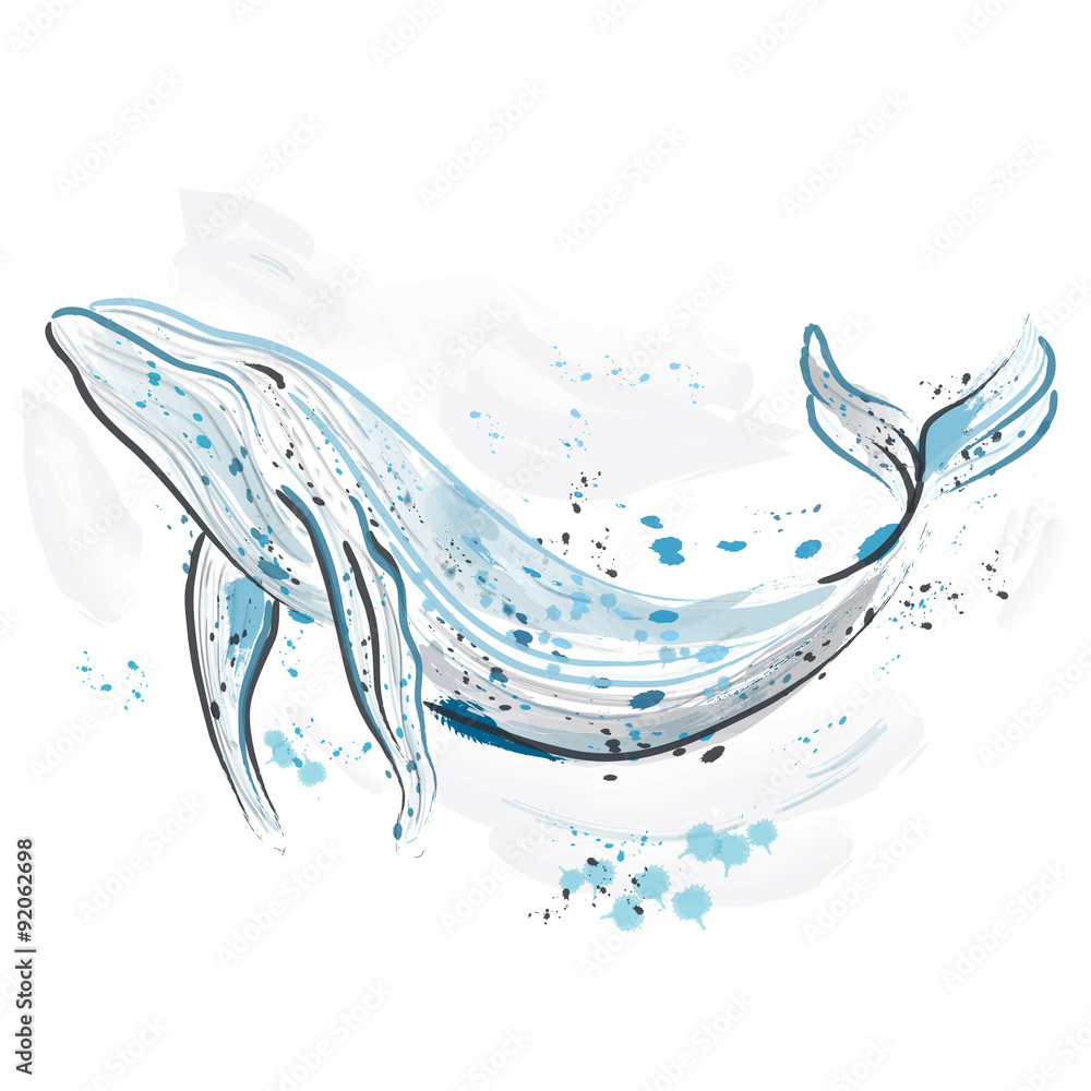 Naklejka premium Whale. Retro hand drawn vector illustration.Card, print, t-shirt, postcard, poster.
