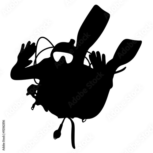 Black silhouette scuba divers. Vector illustration.
