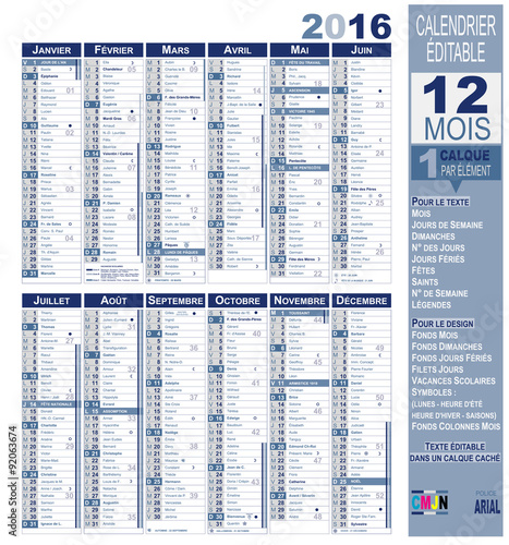 Calendrier 2016 éditable - 12 mois