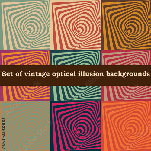 Set of optical illusion backgrounds with 3D effect in vintage colors. Vector illustration.