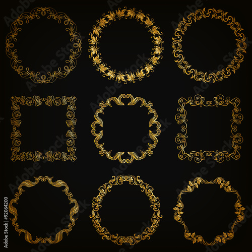 Vector set of gold decorative borders, frame