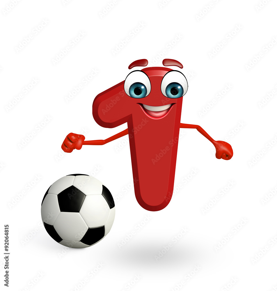 cartoon character of one digit with football cartoon character of one digit with football