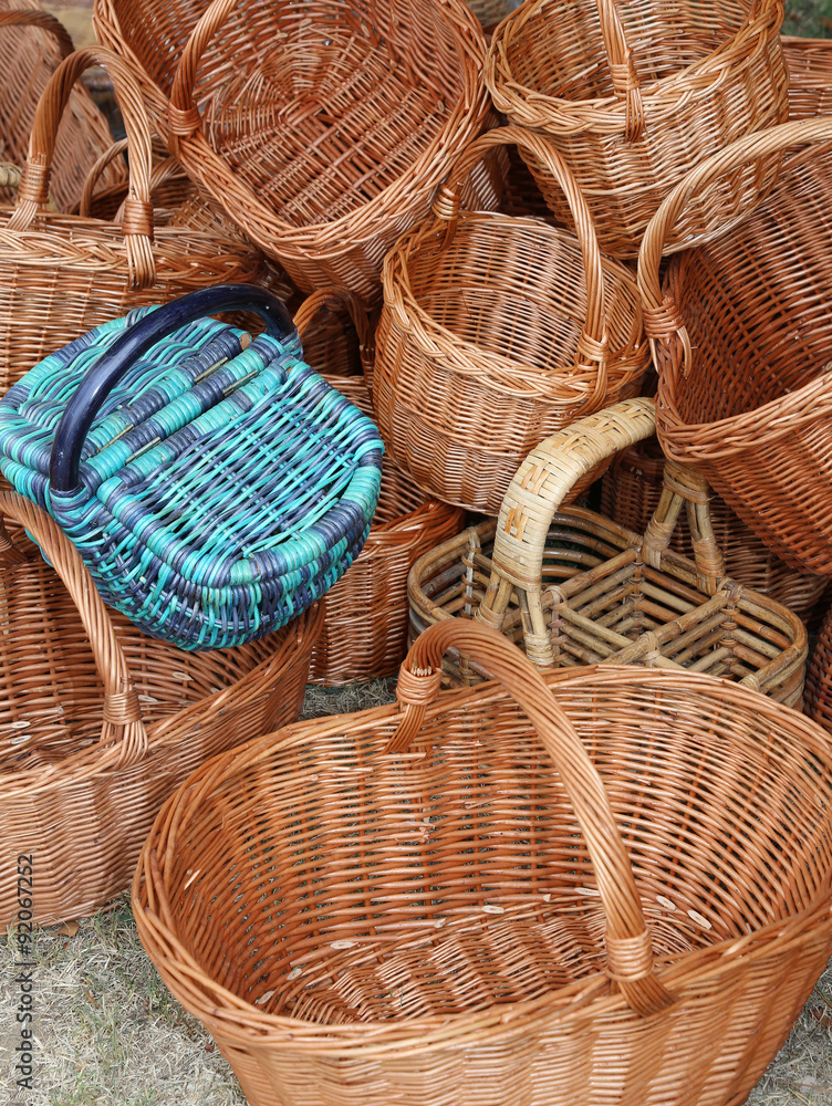 Wicker baskets handcrafted by a skilled craftsman Wicker baskets handcrafted by a skilled craftsman