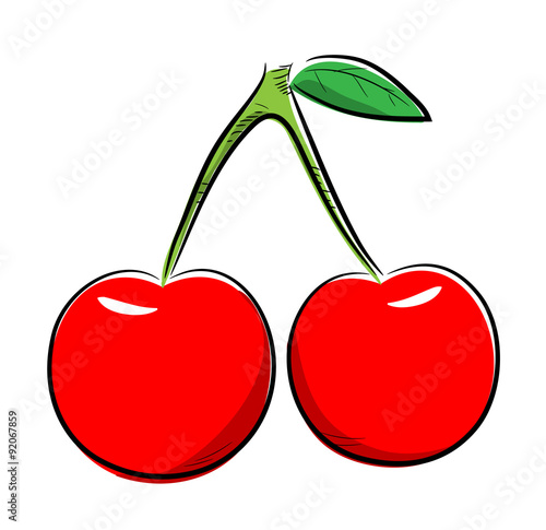 Cherries  a hand drawn vector illustration of two cherries  isolated on a white background.