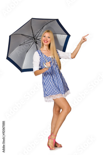 Woman with umbrella isolated on white © Elnur