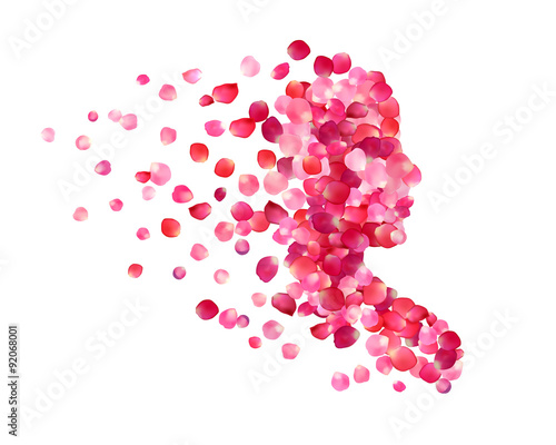 Silhouette of the girl of rose petals