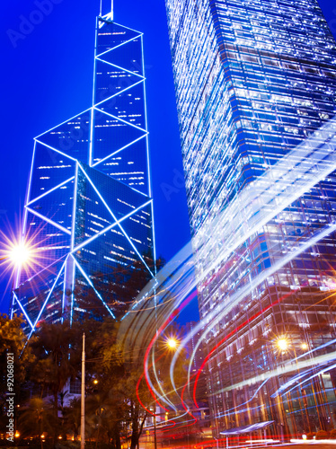 Hong Kong Neon Lights Building Business Disctric Concept