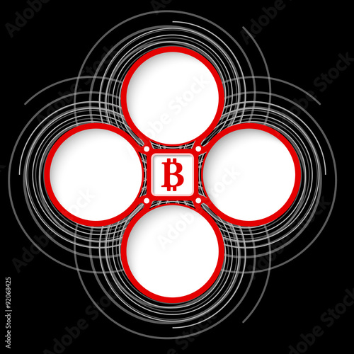 Four colored circular frames for your text and bit coin symbol