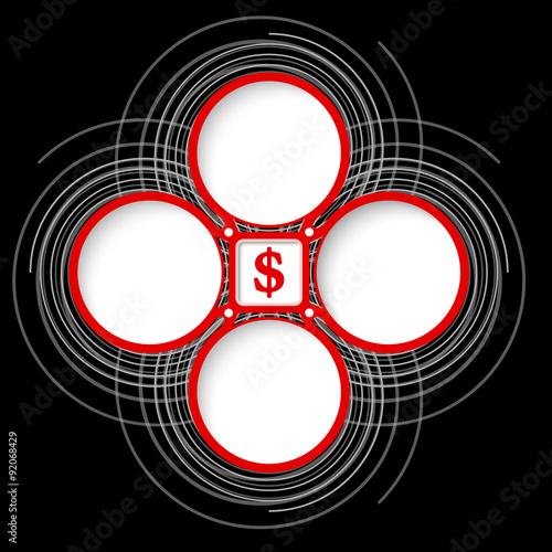Four colored circular frames for your text and dollar symbol