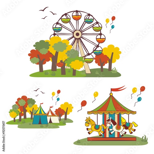 Kids fun fair, autumn, vector elements