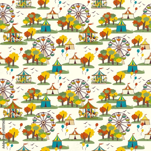 Kids fun fair, autumn, vector seamless pattern