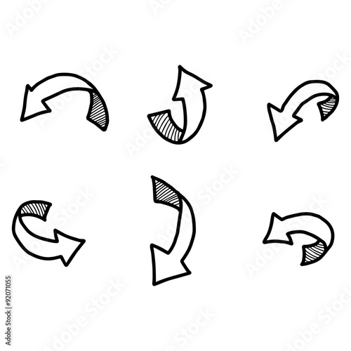 illustration vector doodles hand drawn curved  arrow with shadow