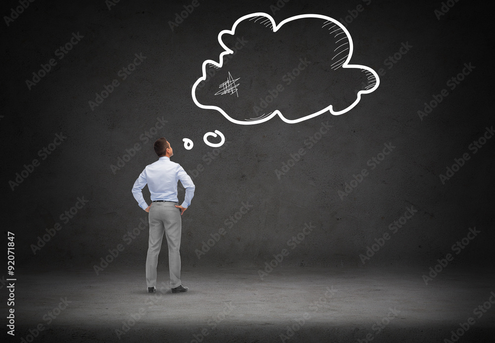 businessman looking at empty text bubble businessman looking at empty text bubble