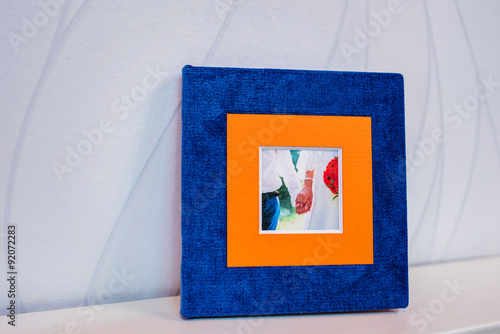 blue and orange textile wedding flash box