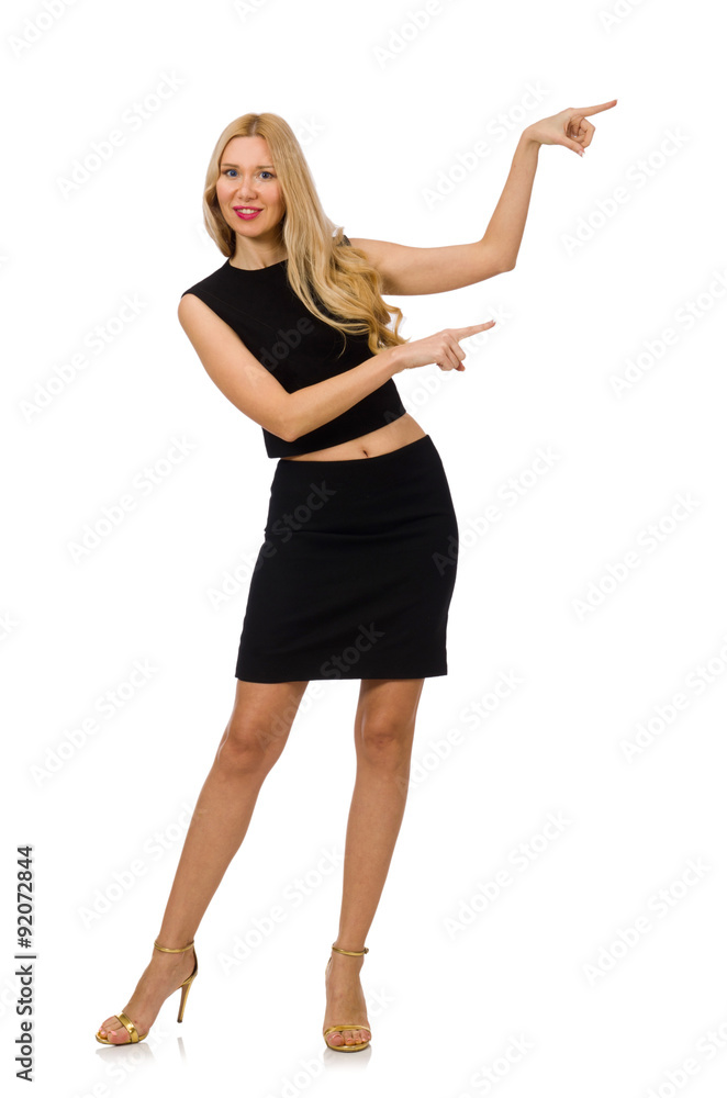Pretty girl in black mini dress isolated on white Pretty girl in black mini dress isolated on white