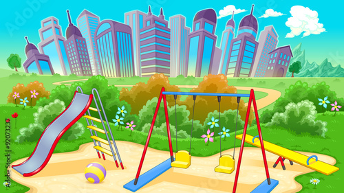 View on the playground with city