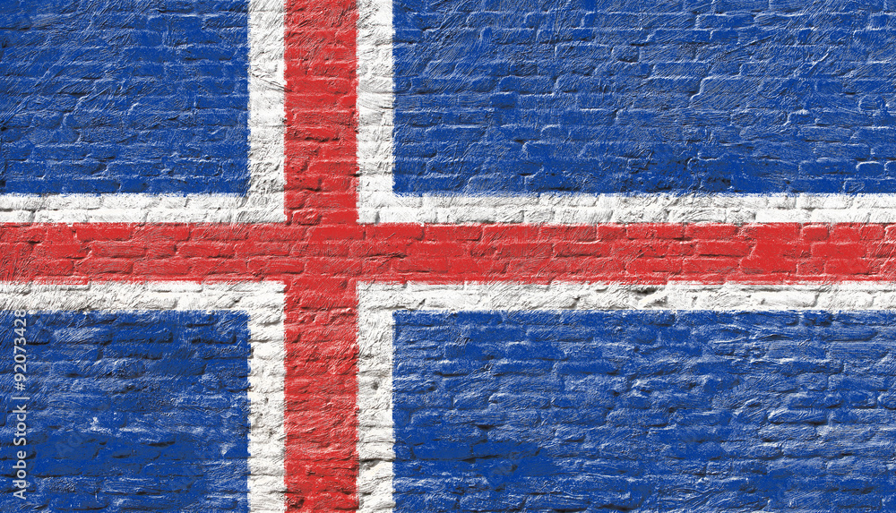 Fototapeta premium Iceland - National flag on Brick wall