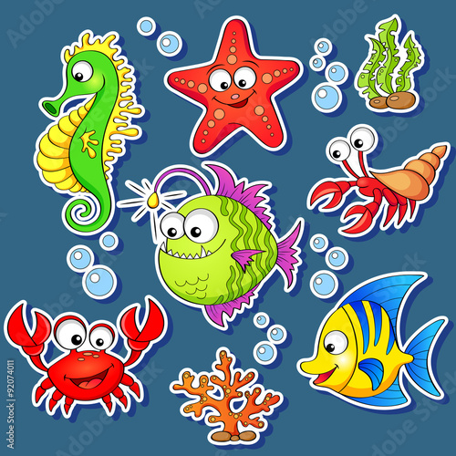 Stickers of cute cartoon sea animals © alka5051