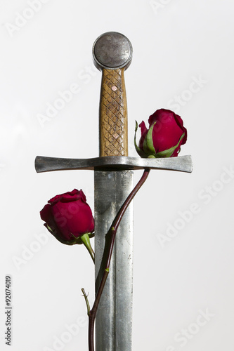 Roses embracing medieval sword