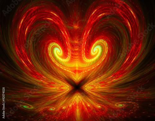 Photo illustration of a fractal background with bright heart with an a
