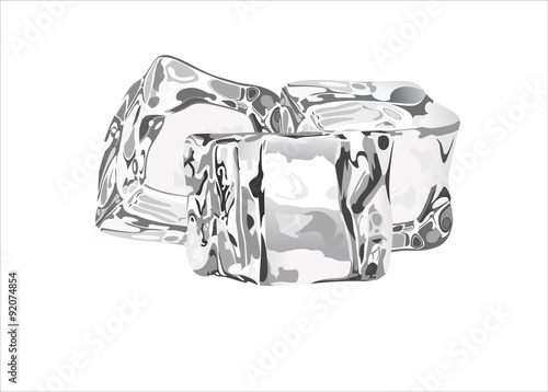 Three ice cubes on white background.