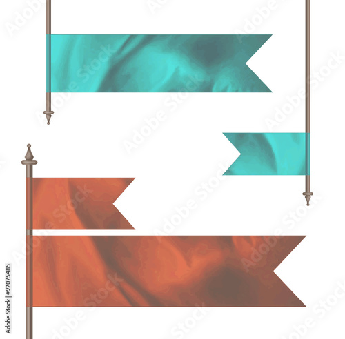 Blue and red silk flags